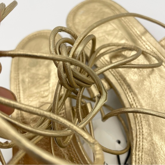 Zara gold gladiator strap sandals women’s Size 37/ 6.5 - Picture 9 of 10